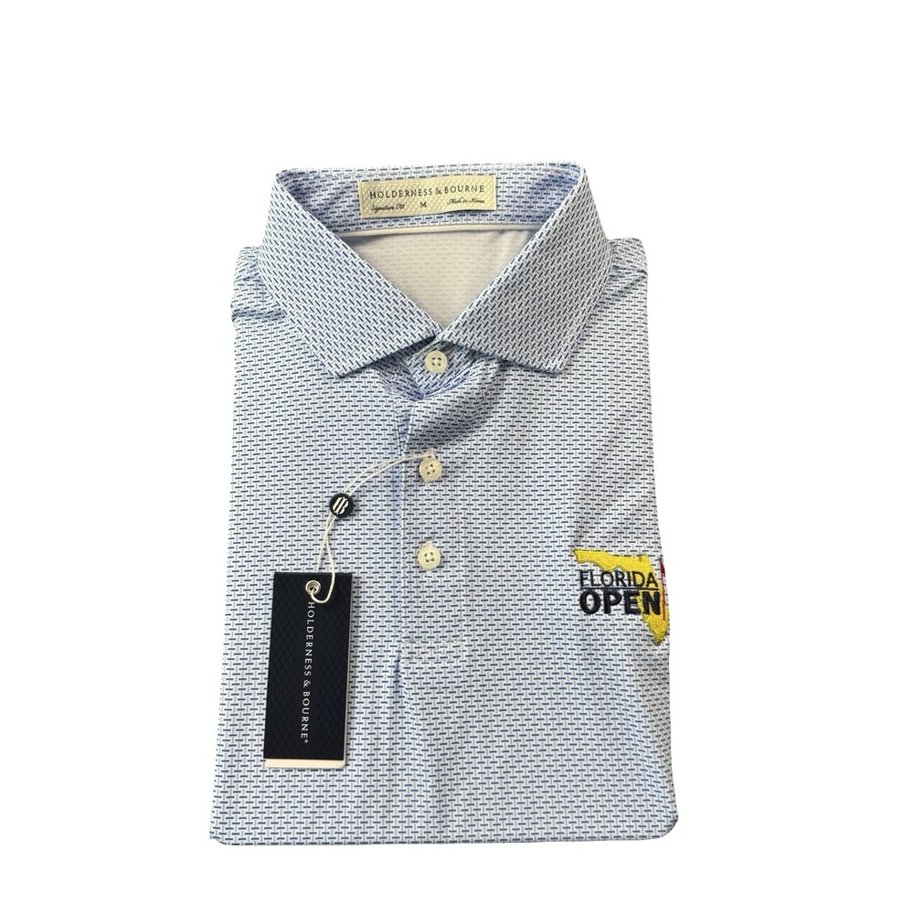 Holderness & Bourne Blue Geometric AOP Florida Open Performance Golf Polo M NWT